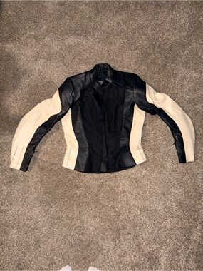 Hein-Gericke black & white ladies padded motorcycle leather jacket